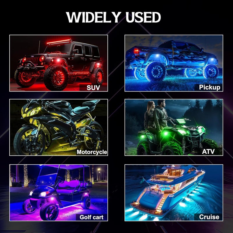 Fimker 4 Pods RGB LED Rock Lights, Underglow Multicolor Neon Light Kit, Wheel Well Light with APP Control & Music Mode, Under Glow Lights for Trucks,Jeep,SUV,Golf Cart,ATV,Pickup Off Road,12V - Image 4